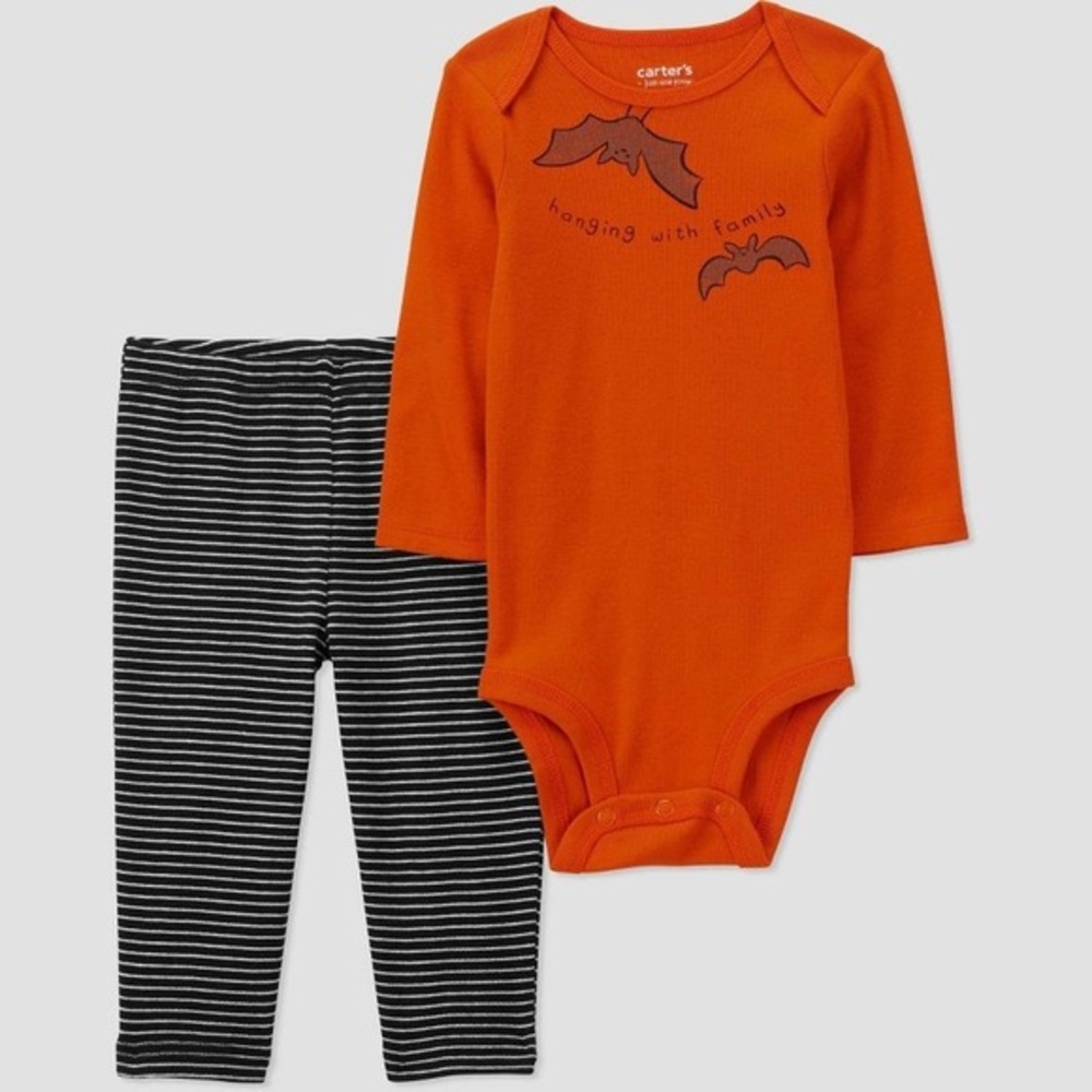 Carter's Just One You nwt Baby Bat Striped Halloween Top Bottom Set 9M